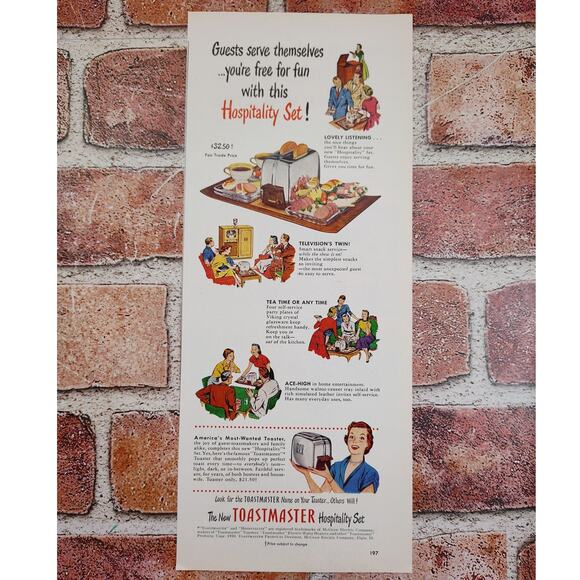 1950 Toastmaster Hospitality Set Happy Homemaker Enjoying Guests Vtg Print Ad - Picture 1 of 7